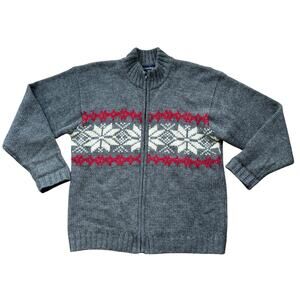 VTG Britches Wool Full Zip Cardigan SZ S Snowflake Fairisle Mock Neck Classic